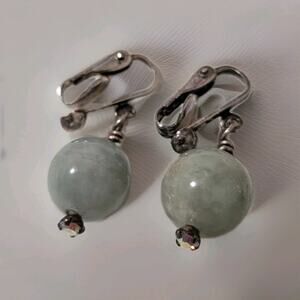 Vintage Silver Tone Jade Clip Earrings